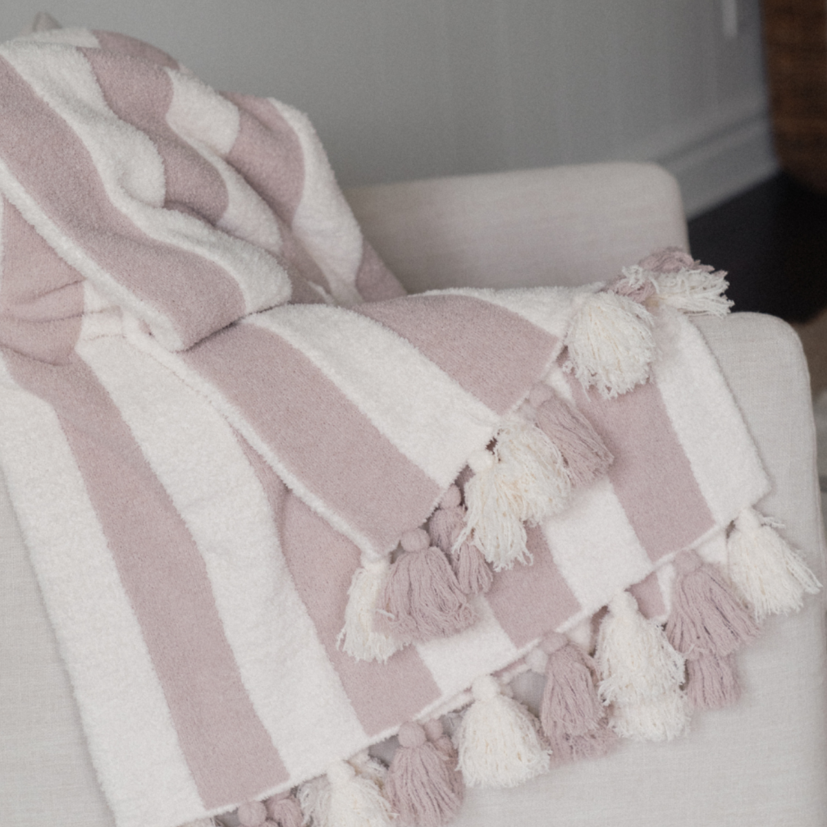 Striped Luxe Home Blanket with Tassels