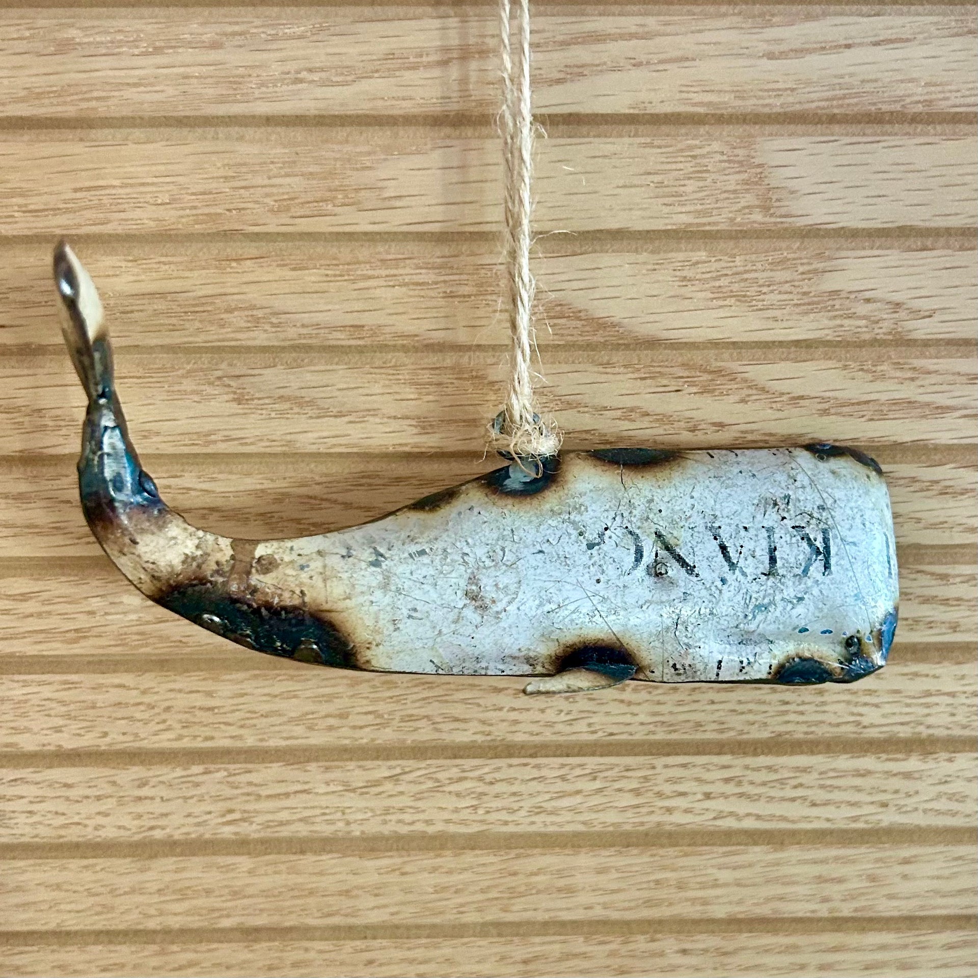 White Reclaimed Metal Whale Ornament