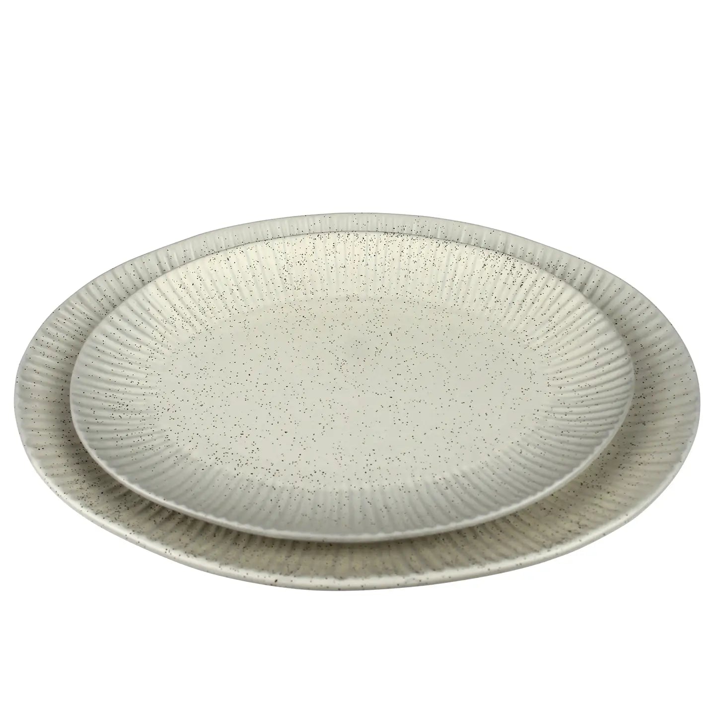 Cream Ribbed Serving Platters, Set of 2